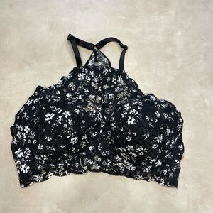 PINK Black and White Lace Bralette LARGE